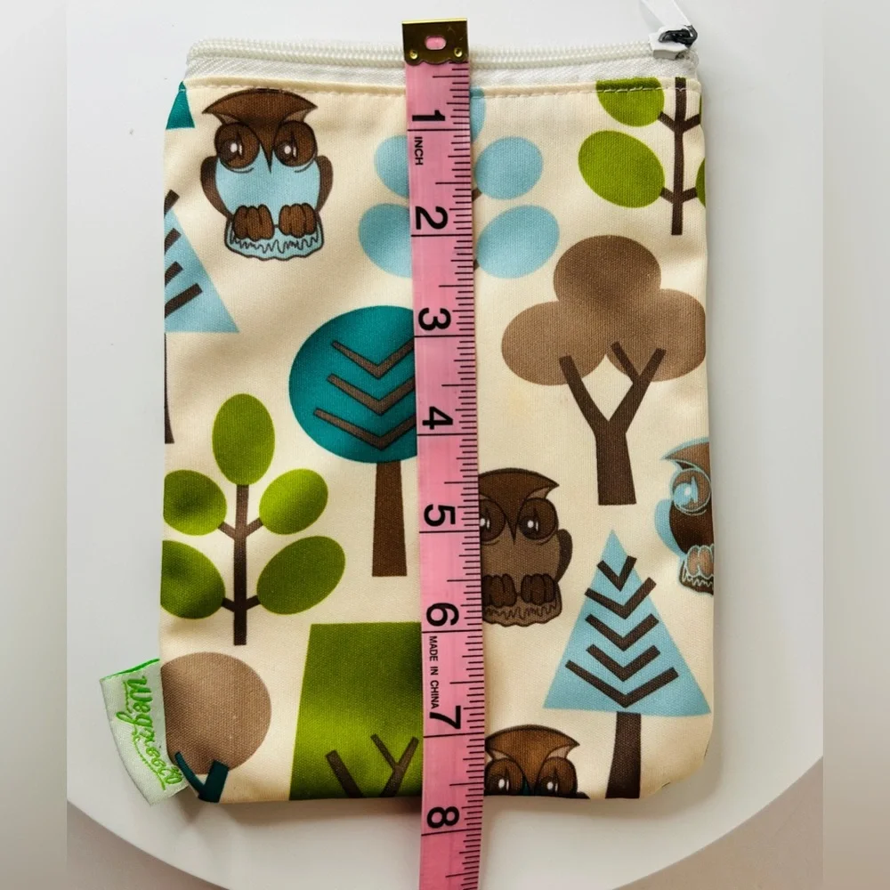 WEGREECO Set of 3 Green Blue and Brown Owl Print Reusable Zip Top Utility Bags
